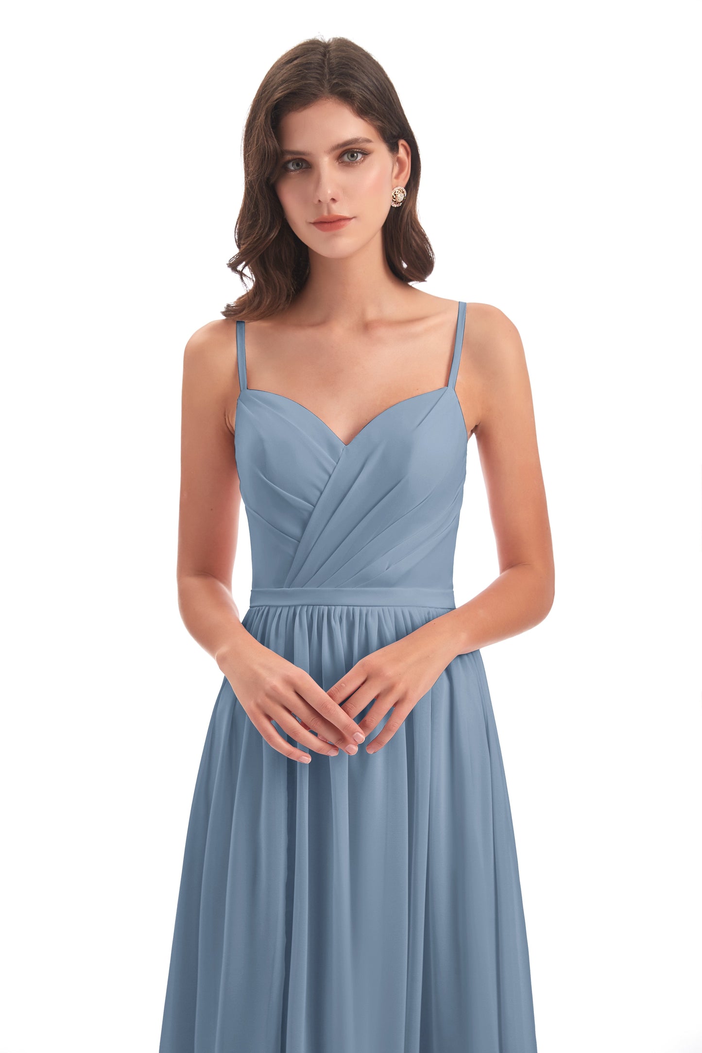 Kimora Spaghetti Straps Chiffon Long Bridesmaid Dresses with Slit