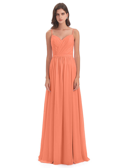 Kimora Spaghetti Straps Chiffon Long Bridesmaid Dresses with Slit