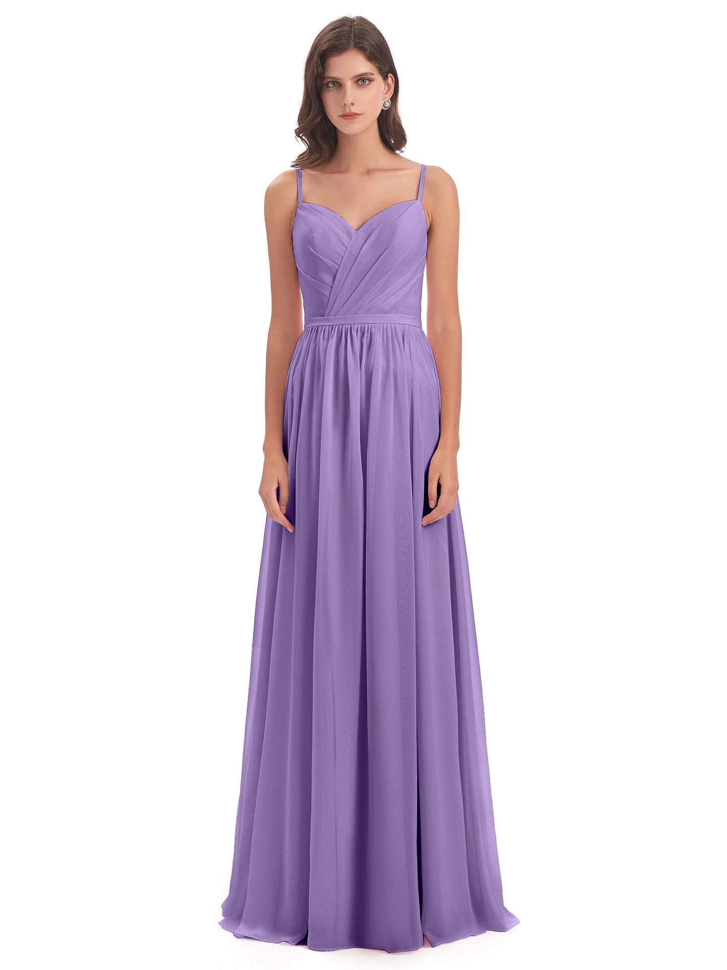 Kimora Spaghetti Straps Chiffon Long Bridesmaid Dresses with Slit