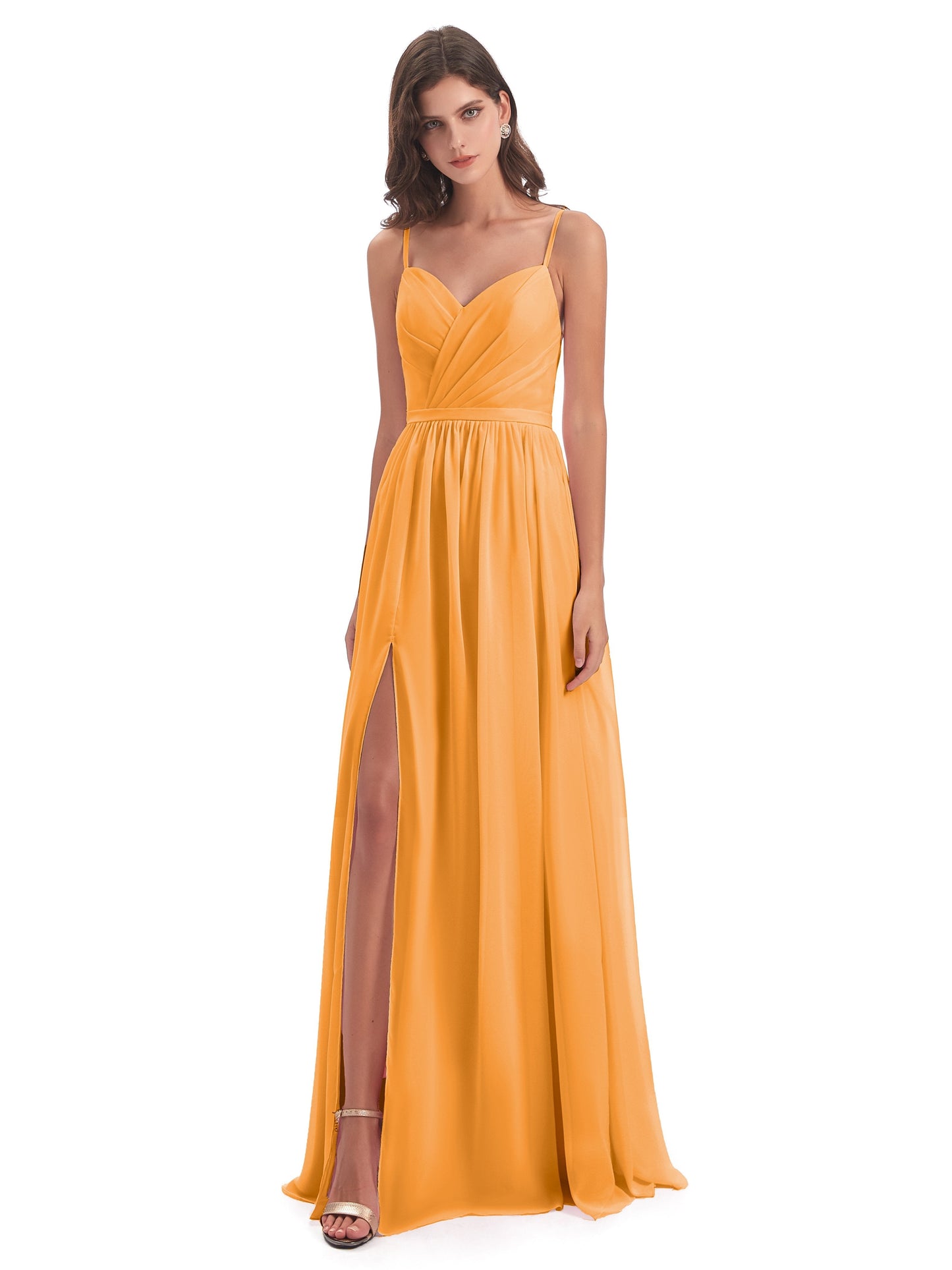 Kimora Spaghetti Straps Chiffon Long Bridesmaid Dresses with Slit