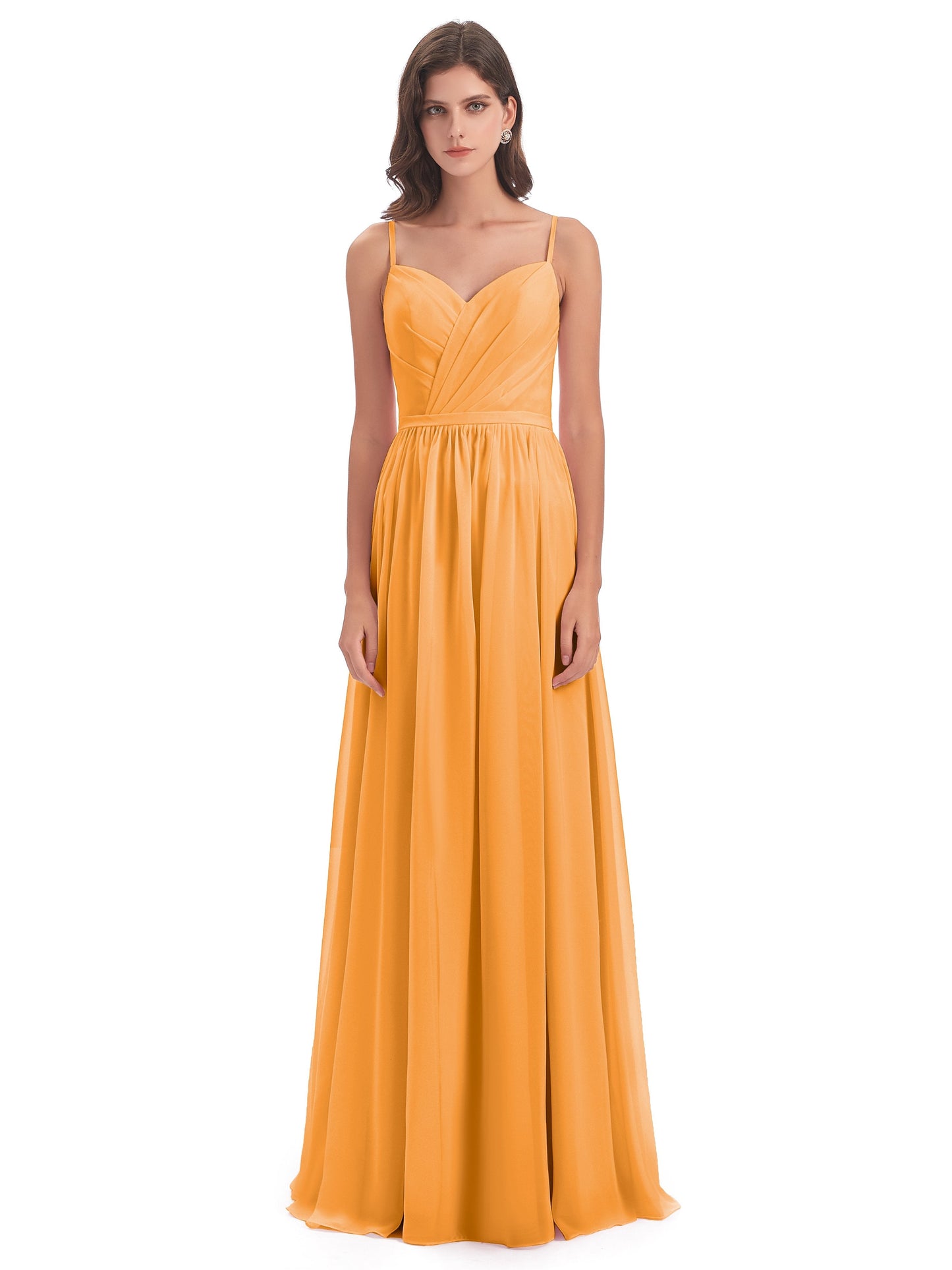 Kimora Spaghetti Straps Chiffon Long Bridesmaid Dresses with Slit