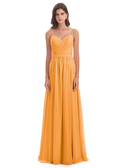 Kimora Spaghetti Straps Chiffon Long Bridesmaid Dresses with Slit