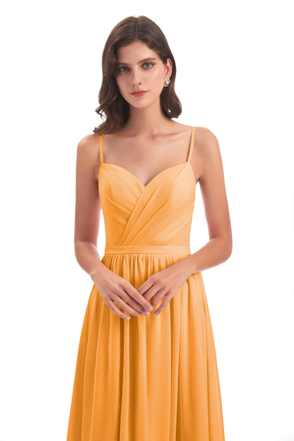 Kimora Spaghetti Straps Chiffon Long Bridesmaid Dresses with Slit