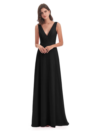 Kristina Sheath Floor Length V-Neck Chiffon Bridesmaid Dresses