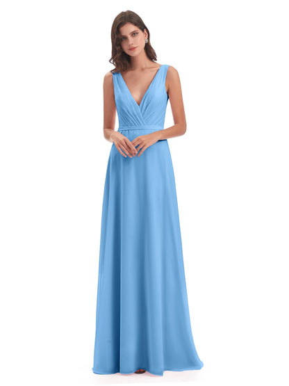 Kristina Sheath Floor Length V-Neck Chiffon Bridesmaid Dresses