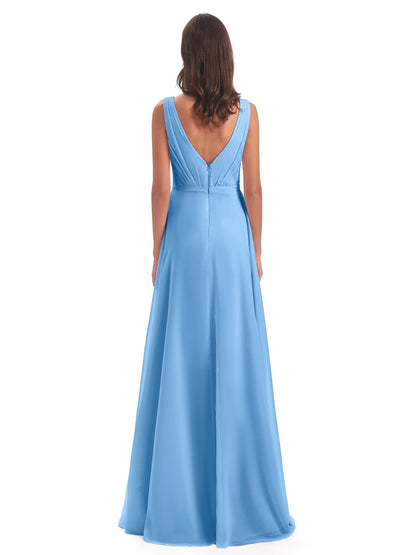 Kristina Sheath Floor Length V-Neck Chiffon Bridesmaid Dresses