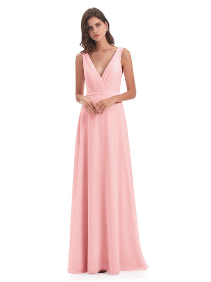 Kristina Sheath Floor Length V-Neck Chiffon Bridesmaid Dresses