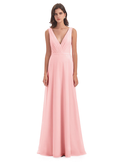 Kristina Sheath Floor Length V-Neck Chiffon Bridesmaid Dresses