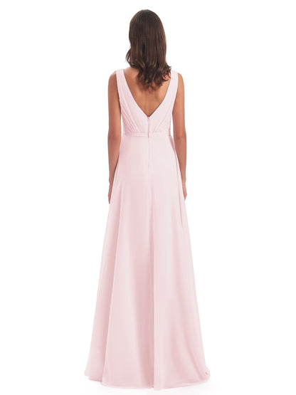 Kristina Sheath Floor Length V-Neck Chiffon Bridesmaid Dresses
