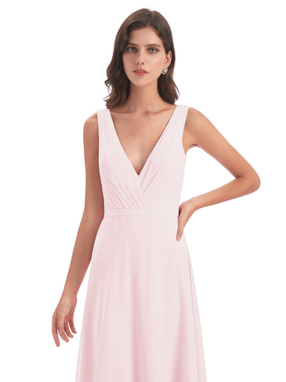 Kristina Sheath Floor Length V-Neck Chiffon Bridesmaid Dresses