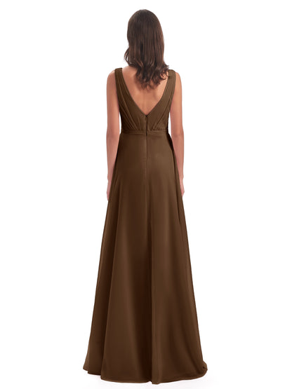 Kristina Sheath Floor Length V-Neck Chiffon Bridesmaid Dresses