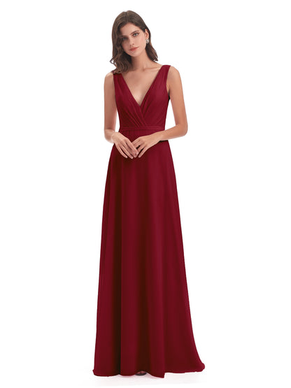 Kristina Sheath Floor Length V-Neck Chiffon Bridesmaid Dresses