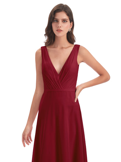 Kristina Sheath Floor Length V-Neck Chiffon Bridesmaid Dresses