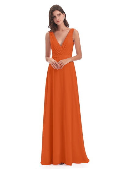 Kristina Sheath Floor Length V-Neck Chiffon Bridesmaid Dresses