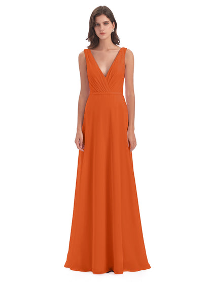 Kristina Sheath Floor Length V-Neck Chiffon Bridesmaid Dresses