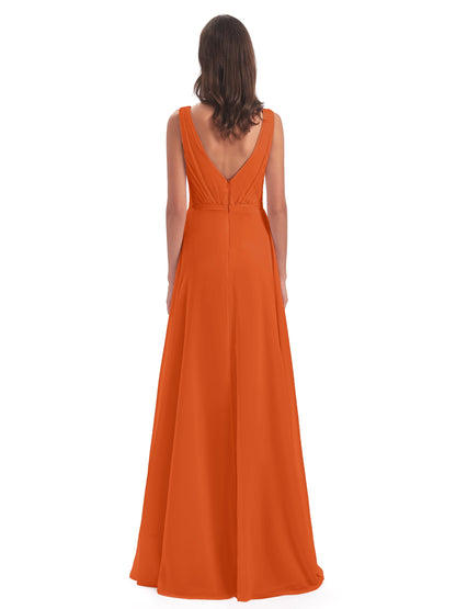 Kristina Sheath Floor Length V-Neck Chiffon Bridesmaid Dresses