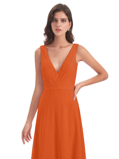 Kristina Sheath Floor Length V-Neck Chiffon Bridesmaid Dresses