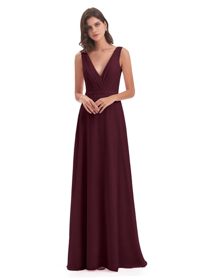 Kristina Sheath Floor Length V-Neck Chiffon Bridesmaid Dresses
