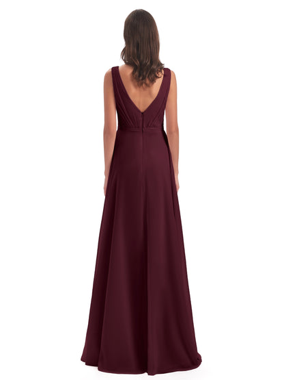 Kristina Sheath Floor Length V-Neck Chiffon Bridesmaid Dresses