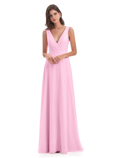 Kristina Sheath Floor Length V-Neck Chiffon Bridesmaid Dresses