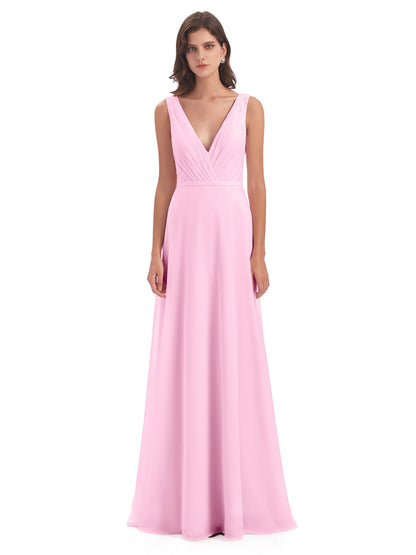 Kristina Sheath Floor Length V-Neck Chiffon Bridesmaid Dresses
