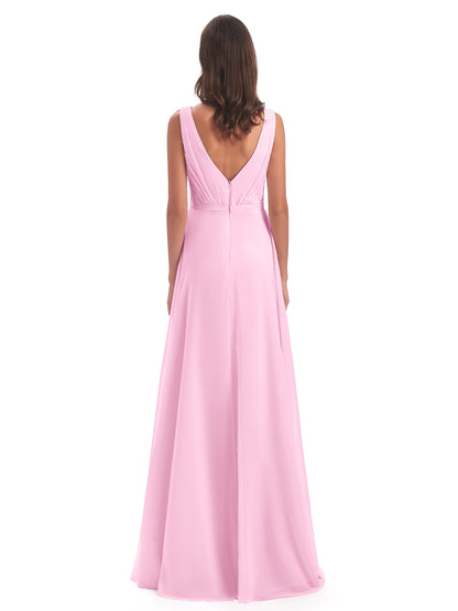 Kristina Sheath Floor Length V-Neck Chiffon Bridesmaid Dresses