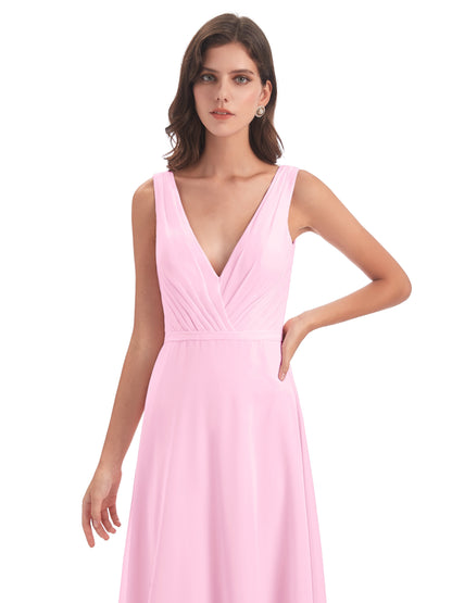 Kristina Sheath Floor Length V-Neck Chiffon Bridesmaid Dresses