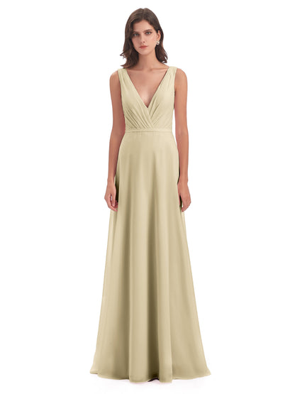 Kristina Sheath Floor Length V-Neck Chiffon Bridesmaid Dresses