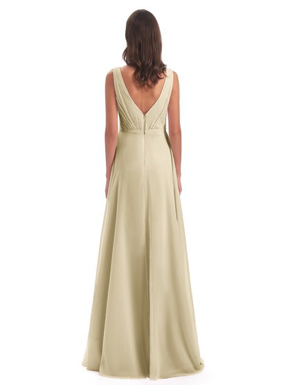 Kristina Sheath Floor Length V-Neck Chiffon Bridesmaid Dresses