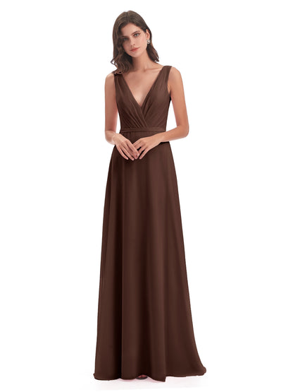 Kristina Sheath Floor Length V-Neck Chiffon Bridesmaid Dresses