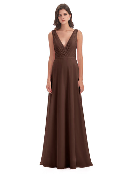 Kristina Sheath Floor Length V-Neck Chiffon Bridesmaid Dresses