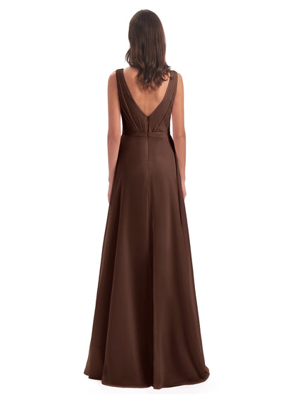 Kristina Sheath Floor Length V-Neck Chiffon Bridesmaid Dresses