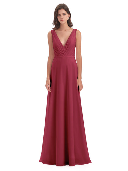 Kristina Sheath Floor Length V-Neck Chiffon Bridesmaid Dresses