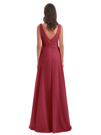 Kristina Sheath Floor Length V-Neck Chiffon Bridesmaid Dresses