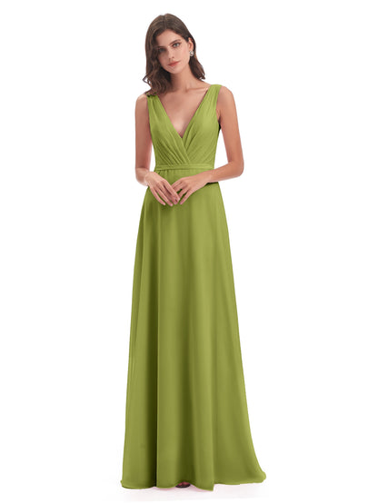 Kristina Sheath Floor Length V-Neck Chiffon Bridesmaid Dresses