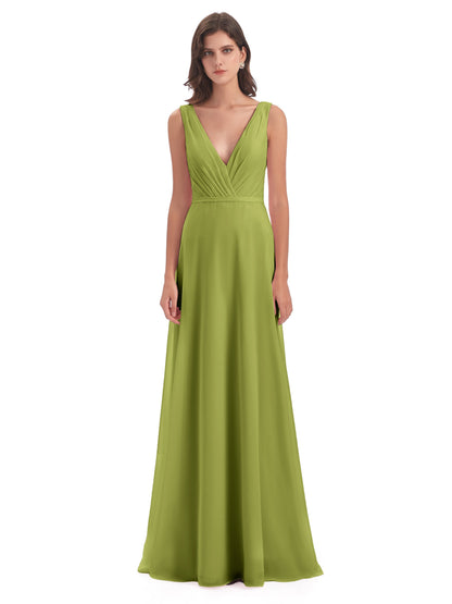 Kristina Sheath Floor Length V-Neck Chiffon Bridesmaid Dresses