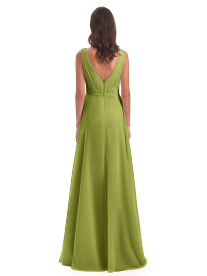 Kristina Sheath Floor Length V-Neck Chiffon Bridesmaid Dresses