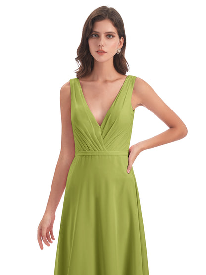 Kristina Sheath Floor Length V-Neck Chiffon Bridesmaid Dresses