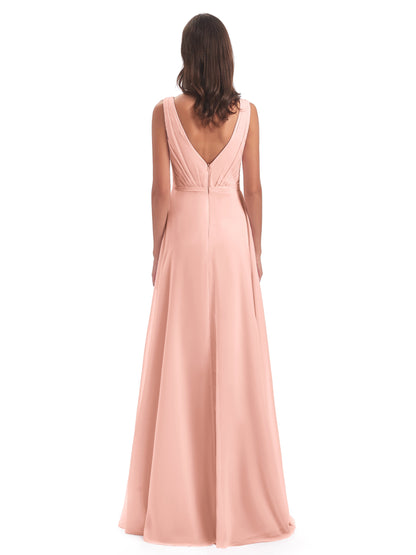 Kristina Sheath Floor Length V-Neck Chiffon Bridesmaid Dresses