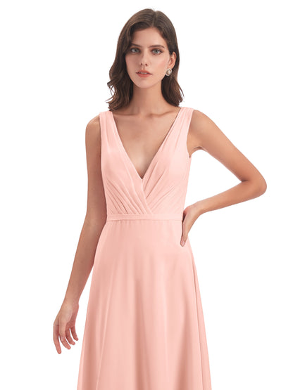 Kristina Sheath Floor Length V-Neck Chiffon Bridesmaid Dresses