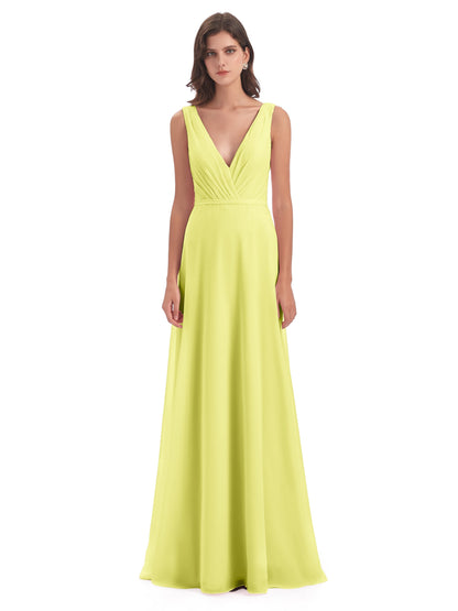 Kristina Sheath Floor Length V-Neck Chiffon Bridesmaid Dresses