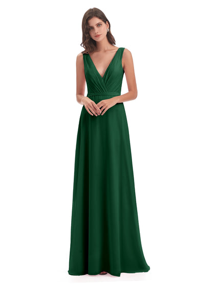 Kristina Sheath Floor Length V-Neck Chiffon Bridesmaid Dresses