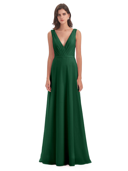Kristina Sheath Floor Length V-Neck Chiffon Bridesmaid Dresses