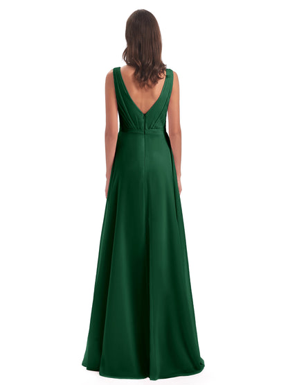 Kristina Sheath Floor Length V-Neck Chiffon Bridesmaid Dresses