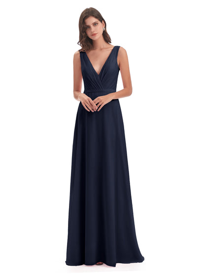 Kristina Sheath Floor Length V-Neck Chiffon Bridesmaid Dresses