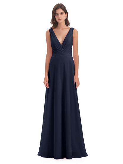 Kristina Sheath Floor Length V-Neck Chiffon Bridesmaid Dresses