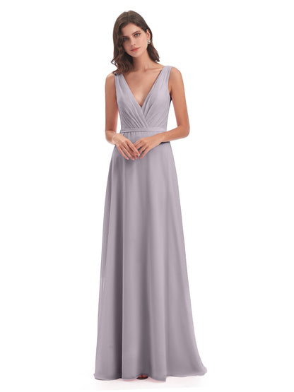 Kristina Sheath Floor Length V-Neck Chiffon Bridesmaid Dresses