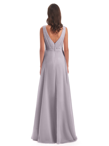 Kristina Sheath Floor Length V-Neck Chiffon Bridesmaid Dresses