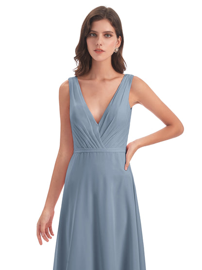 Kristina Sheath Floor Length V-Neck Chiffon Bridesmaid Dresses