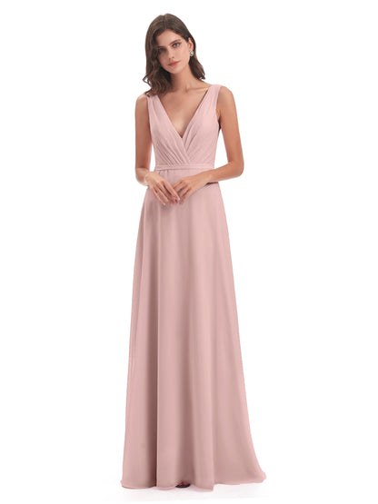 Kristina Sheath Floor Length V-Neck Chiffon Bridesmaid Dresses